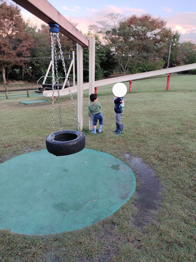 鎖でぶら下がっているタイヤの遊具